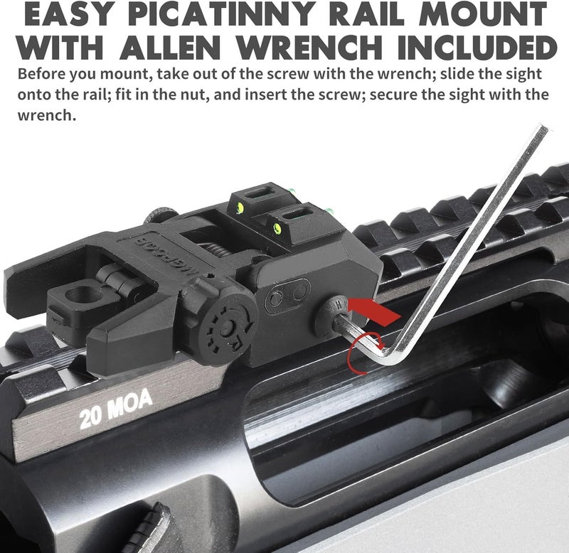 TPRCOL Flip Up Sight Front and Rear Flip Lightweight Sights,with Green Red Fiber Optics Dots, Mounted on Any Picatinny or Weaver Rail - Image 5